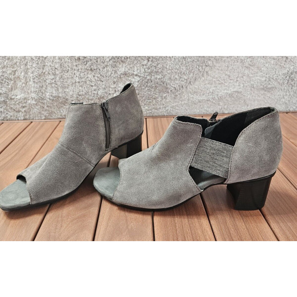 NEW Munro Sable Grey‎ Suede Peep Toe Booties Sandals Ladies 9.5 - Picture 1 of 3